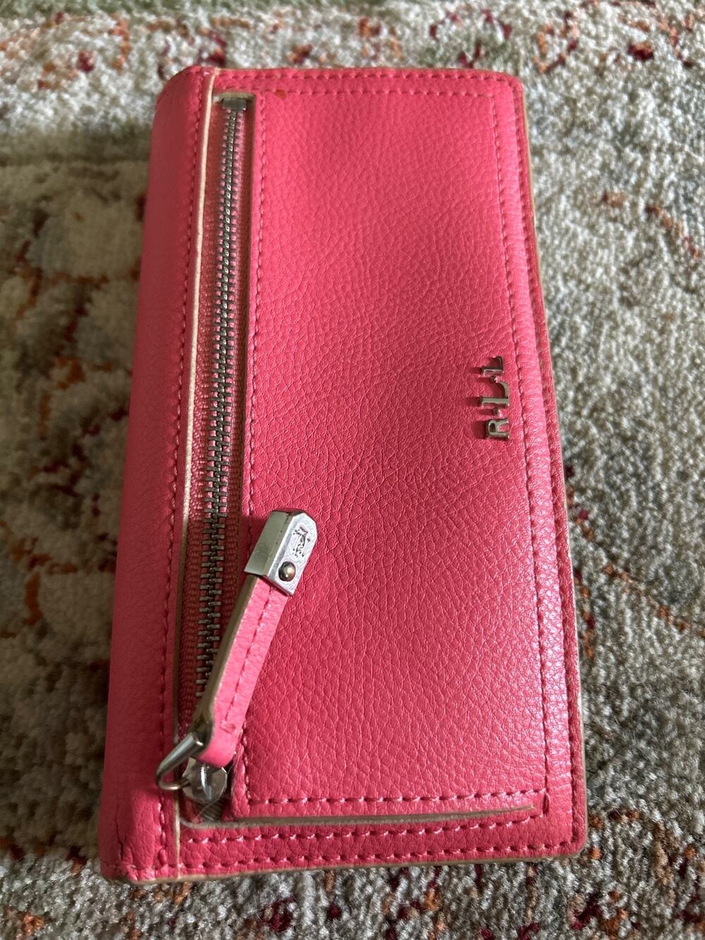 Lauren Ralph Lauren Pink Pebbled Leather Slim Wallet Clutch Organizer